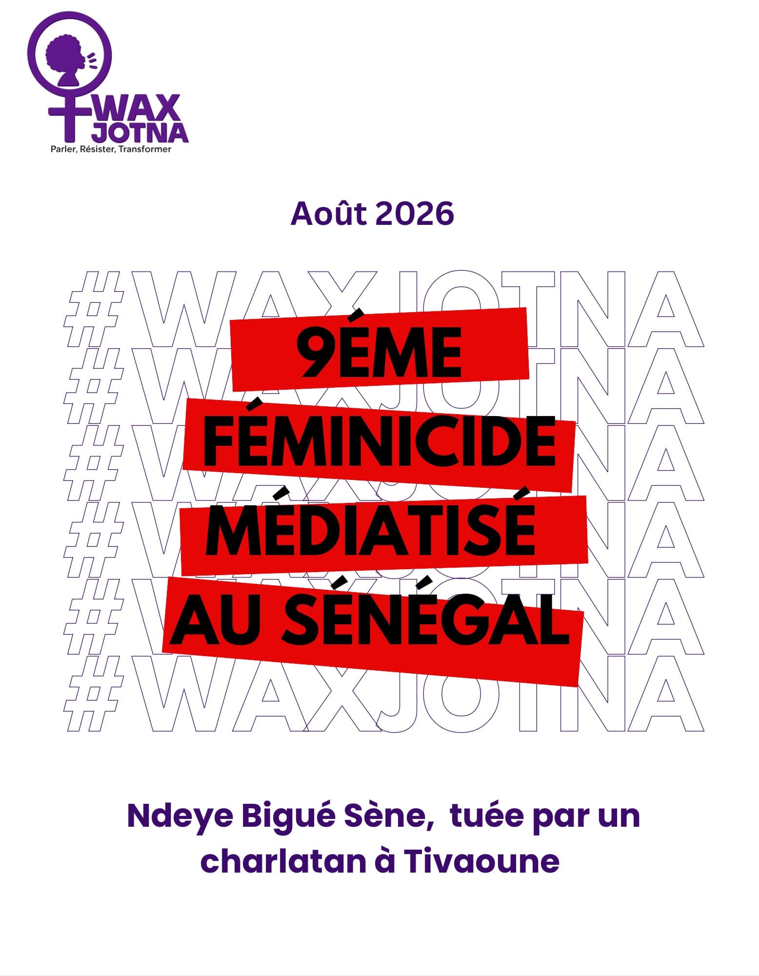 Féminicide à Tivaouane — Ndèye Bigué Sène tuée de 4 coups de poignard, 24 août 2026